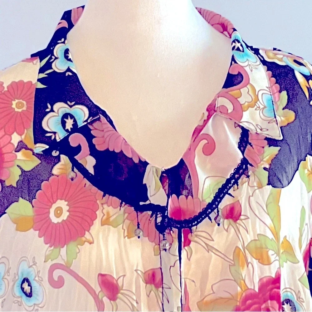 Agora Floral Beaded Ruffle Boho Blouse Snap Front Size 2X - Picture 13 of 16